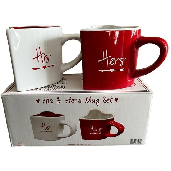 His & Hers Valentine Heart Shaped Mugs 8oz - Picture 1 of 7